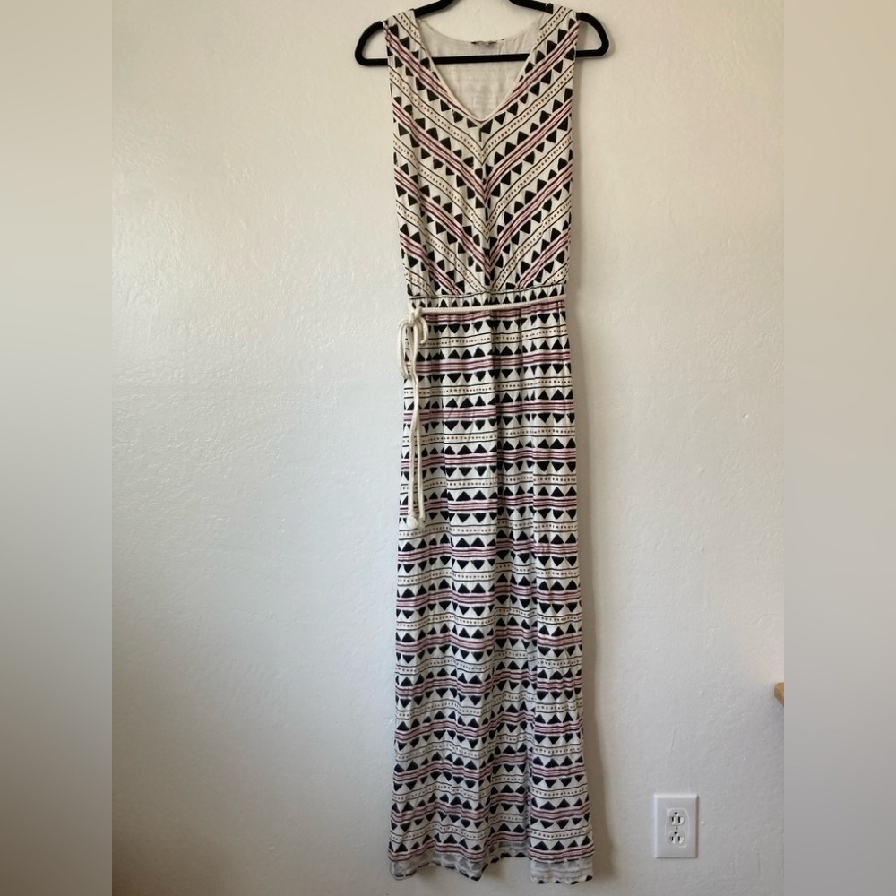 Lucky Brand Geometric Sleeveless Maxi Dress Tie Waist Aztec Southwestern Size 1X